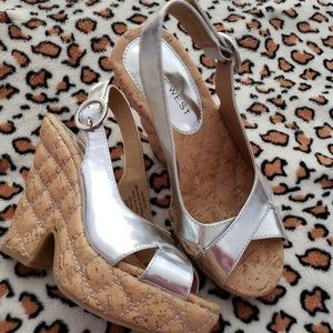 Nine West Silver Wedge Sandals Size 5 1/2